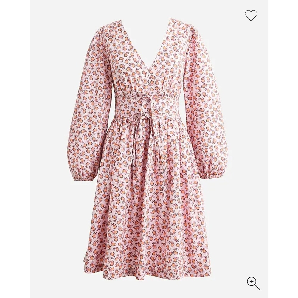 J. Crew V-neck Pink Peony Floral Paisley Gretchen Dress 8 Cotton Poplin Mini